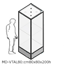 Vetrina espositiva ad isola linea ARGURION "telaio in alluminio". cm 80x80x200h