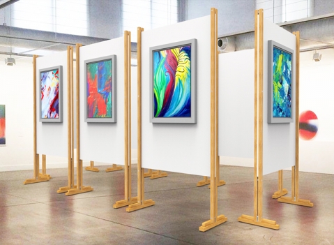 Pannelli espositivi autoportanti con struttura in legno e  lastra in swedboard stampabile o in osb